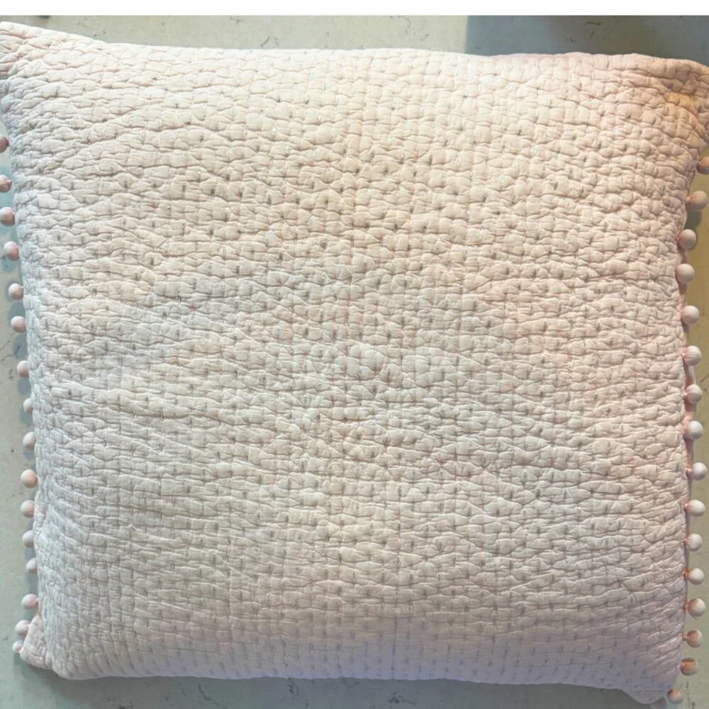 Serena & Lily Pink Quilted Euro Shams with Pom Poms (2) - Picture 1 of 5